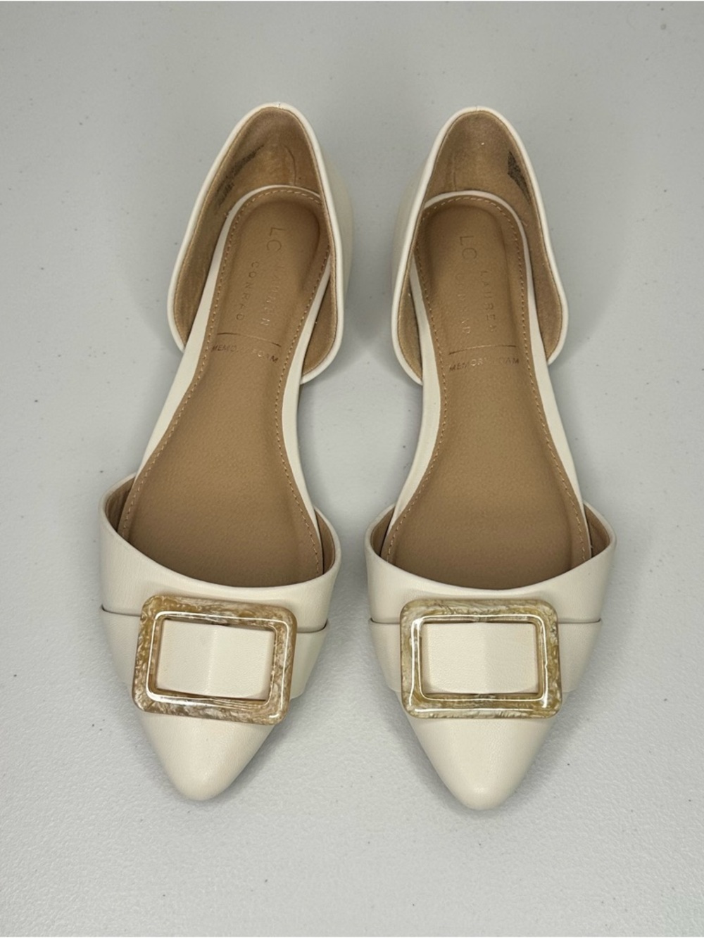 LC Lauren Conrad Pointed Toe D'Orsay Flats Women's Size 8.5 Ivory Gold Buckle